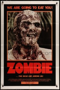 2f999 ZOMBIE 1sh 1980 Zombi 2, Lucio Fulci classic, gross c/u of undead, we are going to eat you!