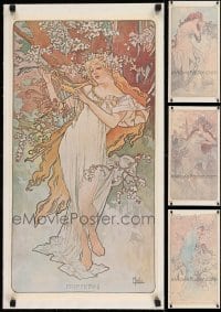 2g716 LOT OF 4 UNFOLDED LINENBACKED 14x21 1960s MUCHA REPRODUCTION POSTERS 1960s great art!