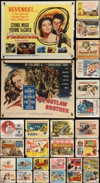 2g646 LOT OF 33 FORMERLY FOLDED HALF-SHEETS 1950s-1960s from a variety of different movies!