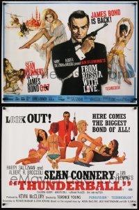 2g717 LOT OF 2 UNFOLDED JAMES BOND REPRODUCTION POSTERS 1980s From Russia With Love, Thunderball!