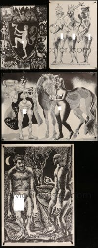 2g683 LOT OF 4 LAURIE GRUNDT ART PRINTS 1970s great artwork with some nudity!