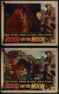 2h805 BLOOD ON THE MOON 2 LCs 1949 cowboy Robert Mitchum, Barbara Bel Geddes, Robert Wise!