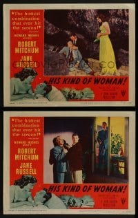 2h872 HIS KIND OF WOMAN 2 LCs 1951 Robert Mitchum, sexy Jane Russell, Tim Holt, Howard Hughes!