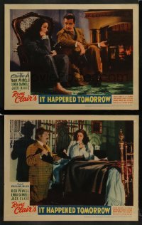 2h880 IT HAPPENED TOMORROW 2 LCs 1944 Dick Powell, Linda Darnell, Jack Oakie, directed by Rene Clair