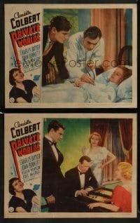 2h924 PRIVATE WORLDS 2 LCs 1935 worried psychiatrist Claudette Colbert with Charles Boyer on phone!