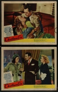 2h686 CHRISTMAS EVE 3 LCs 1947 super close up of George Raft in tuxedo pointing gun!