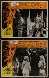 2h583 CRIMSON CULT 4 LCs 1970 Boris Karloff, Christopher Lee, what can satisfy the devil-god?
