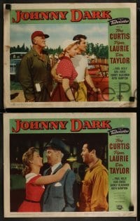 2h725 JOHNNY DARK 3 LCs 1954 Tony Curtis, Piper Laurie & Don Taylor, cool car racing hot rods!