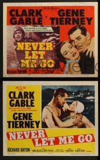 2h252 NEVER LET ME GO 8 LCs 1953 Clark Gable & pretty Gene Tierney get married!
