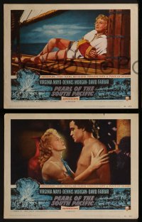 2h448 PEARL OF THE SOUTH PACIFIC 7 LCs 1955 images of sexy Virginia Mayo & Dennis Morgan!