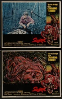 2h345 SQUIRM 8 LCs 1976 gruesome Drew Struzan border art, it was the night of the crawling terror!