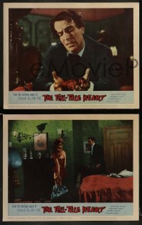 2h774 TELL-TALE HEART 3 LCs 1961 Edgar Allan Poe, c/u of man walking down stairs covered in blood!