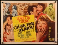 2j568 CAUSE FOR ALARM style A 1/2sh 1950 huge close up of Loretta Young, and she is in trouble!