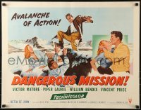 2j593 DANGEROUS MISSION style A 1/2sh 1954 Victor Mature, Piper Laurie, an avalanche of action!