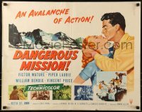 2j594 DANGEROUS MISSION style B 1/2sh 1954 Victor Mature, Piper Laurie, an avalanche of action!