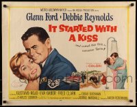 2j696 IT STARTED WITH A KISS style A 1/2sh 1959 Glenn Ford & Debbie Reynolds kissing in shower in Spain!