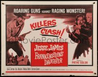 2j698 JESSE JAMES MEETS FRANKENSTEIN'S DAUGHTER 1/2sh 1965 roaring guns vs raging monster!
