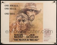 2j769 MISSOURI BREAKS 1/2sh 1976 Marlon Brando & Jack Nicholson by Bob Peak, wacky credits!