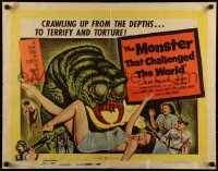 2j772 MONSTER THAT CHALLENGED THE WORLD 1/2sh 1957 great artwork of creature & its victim!
