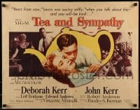 2j911 TEA & SYMPATHY style B 1/2sh 1956 Deborah Kerr & John Kerr, teapot art, classic tagline!