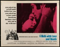 2j955 WALK WITH LOVE & DEATH 1/2sh 1969 John Huston, Anjelica Huston romantic close up!