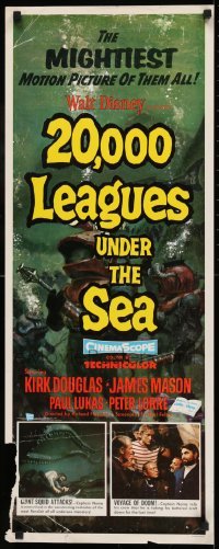 2j002 20,000 LEAGUES UNDER THE SEA insert 1955 Jules Verne classic, art of deep sea divers!