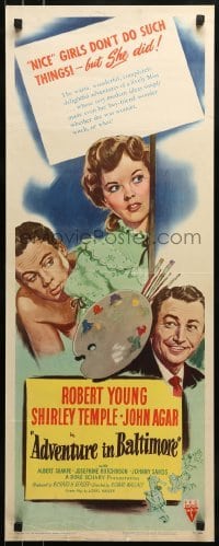 2j010 ADVENTURE IN BALTIMORE insert 1949 art of Robert Young, John Agar & cute Shirley Temple!
