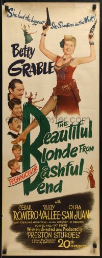 2j037 BEAUTIFUL BLONDE FROM BASHFUL BEND insert 1949 Preston Sturges, Betty Grable has big guns!