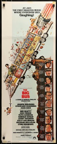 2j043 BIG BUS insert 1976 Jack Davis art, the first disaster movie where everyone dies laughing!