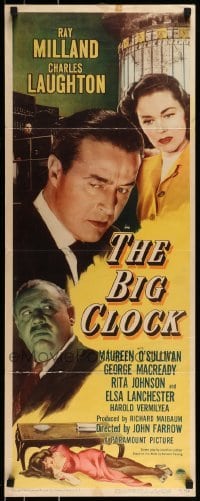 2j044 BIG CLOCK insert 1948 Ray Milland, Charles Laughton, Maureen O'Sullivan!