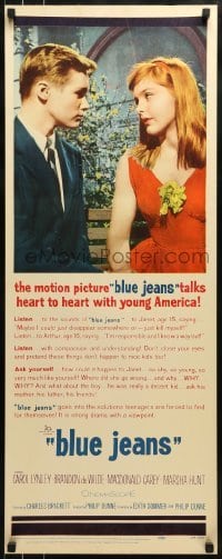 2j060 BLUE DENIM insert 1959 Carol Lynley & Brandon DeWilde, teen pregnancy, Blue Jeans!