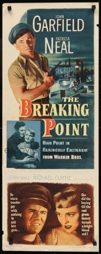 2j064 BREAKING POINT insert 1950 super c/u of John Garfield & Patricia Neal, Ernest Hemingway!