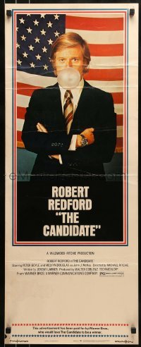 2j074 CANDIDATE insert 1972 great image of candidate Robert Redford blowing a bubble!