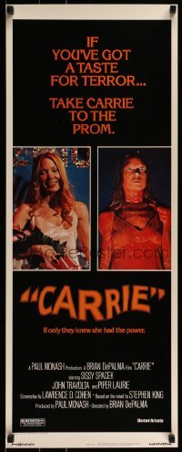 2j081 CARRIE insert 1976 Stephen King, Sissy Spacek before & after her bloodbath at the prom!