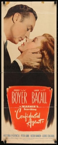 2j098 CONFIDENTIAL AGENT insert 1945 close-up of Charles Boyer about to kiss Lauren Bacall!
