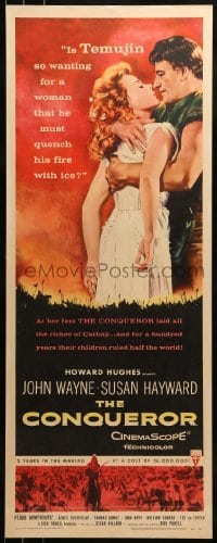 2j099 CONQUEROR insert 1956 barbarian John Wayne grabs sexy Susan Hayward!
