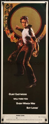 2j134 EVERY WHICH WAY BUT LOOSE insert 1978 art of Clint Eastwood & Clyde the orangutan by Bob Peak