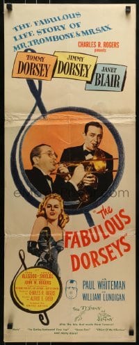 2j136 FABULOUS DORSEYS insert 1946 image Tommy & Jimmy playing trombone & sax + sexy Janet Blair!
