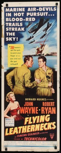 2j145 FLYING LEATHERNECKS insert 1951 art of air-devils John Wayne & Robert Ryan, Howard Hughes