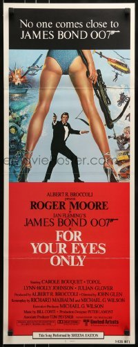 2j146 FOR YOUR EYES ONLY int'l insert 1981 Bysouth art of Roger Moore as Bond 007 & sexy legs!