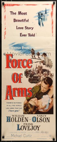 2j148 FORCE OF ARMS insert 1951 William Holden & Nancy Olson met under fire & their love flamed!