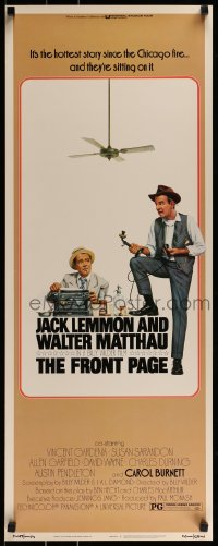 2j152 FRONT PAGE insert 1975 Lettick art of Jack Lemmon & Walter Matthau, directed by Billy Wilder!