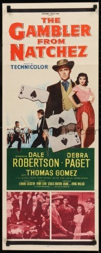 2j155 GAMBLER FROM NATCHEZ insert 1954 Dale Robertson, Debra Paget, 3 of spades gambling artwork!