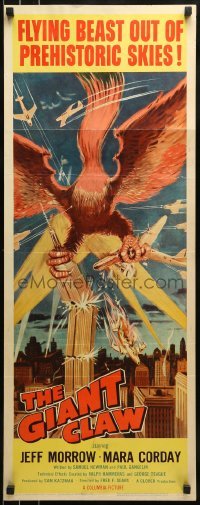 2j159 GIANT CLAW insert 1957 great art of winged monster from 17,000,000 B.C. destroying city!