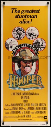 2j189 HOOPER insert 1978 great artwork portrait of stuntman Burt Reynolds with bubblegum!