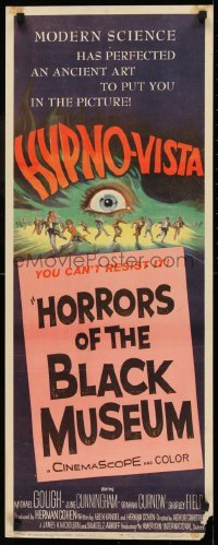 2j190 HORRORS OF THE BLACK MUSEUM insert 1959 an amazing new dimension in screen thrills, Hypno-Vista!