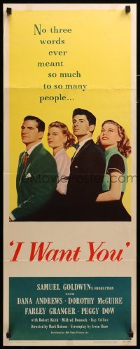 2j198 I WANT YOU insert 1951 Dana Andrews, Dorothy McGuire, Farley Granger, Peggy Dow!