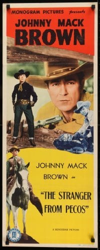 2j214 JOHNNY MACK BROWN insert 1940s close-up portrait & on horseback, The Stranger from Pecos!
