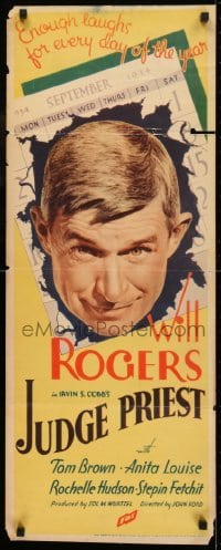 2j217 JUDGE PRIEST insert 1934 John Ford, Will Rogers at his best, story by Irvin S. Cobb, rare!