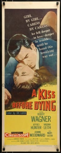 2j231 KISS BEFORE DYING insert 1956 great close up art of Robert Wagner & Joanne Woodward!